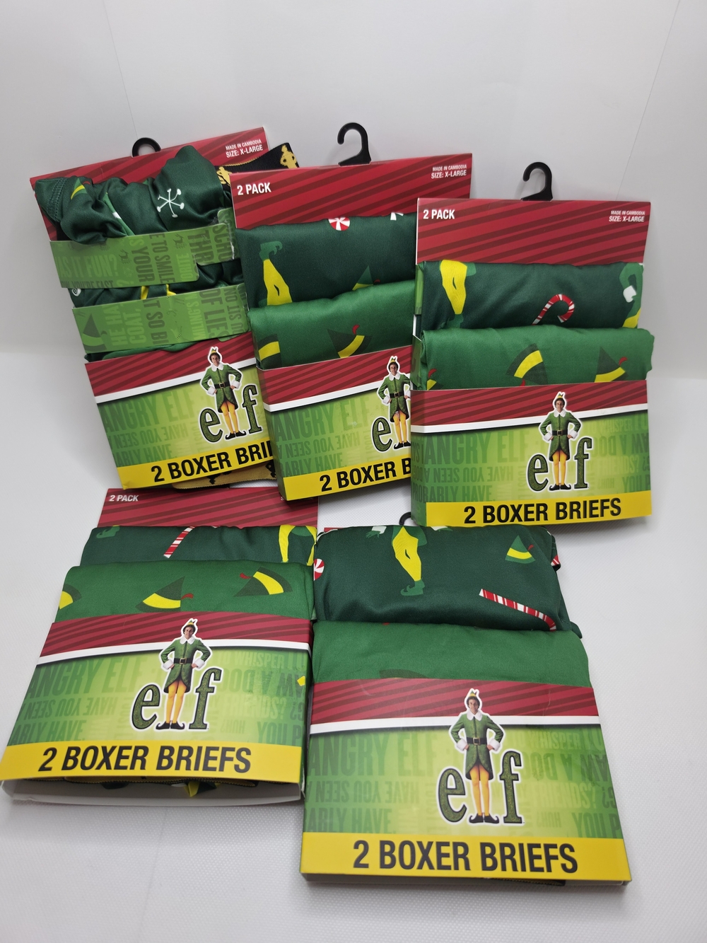 Elf The Movie 2-Pack Of 5  Boxer Briefs Green Holiday Print